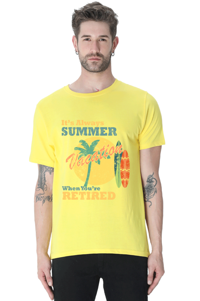 Unisex Round Neck Half Sleeve Retro Always Summer T Shirt