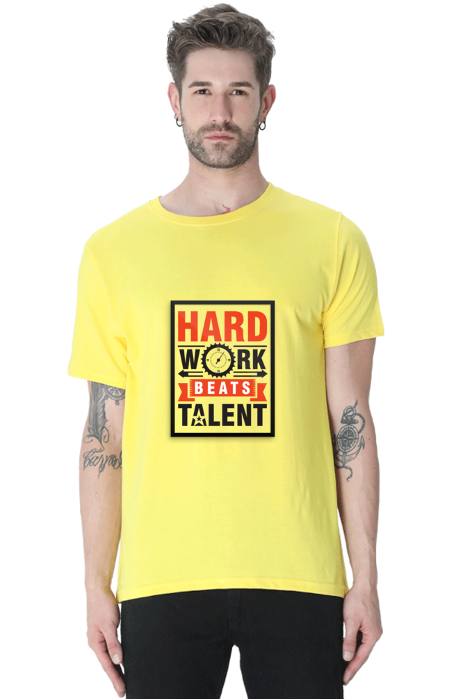 Unisex Round Neck Half Sleeve Quotes Hardwork T Shirt