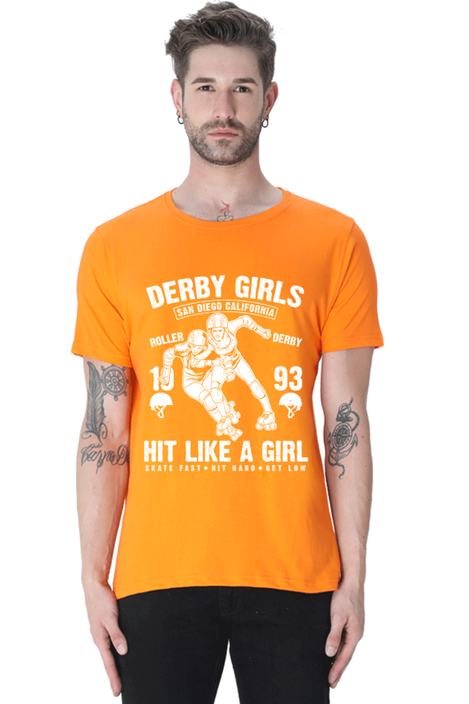 Unisex Round Neck Half Sleeve Retro Derby Girls T Shirt