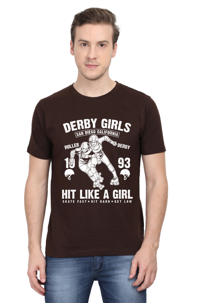 Unisex Round Neck Half Sleeve Retro Derby Girls T Shirt