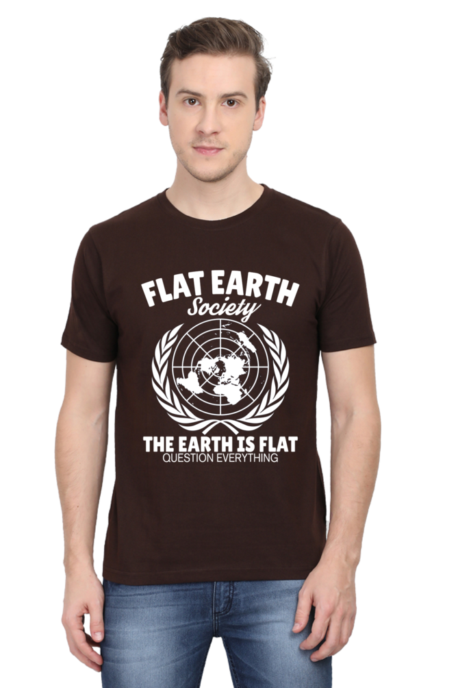 Unisex Round Neck Half Sleeve Retro Flat Earth Society T Shirt