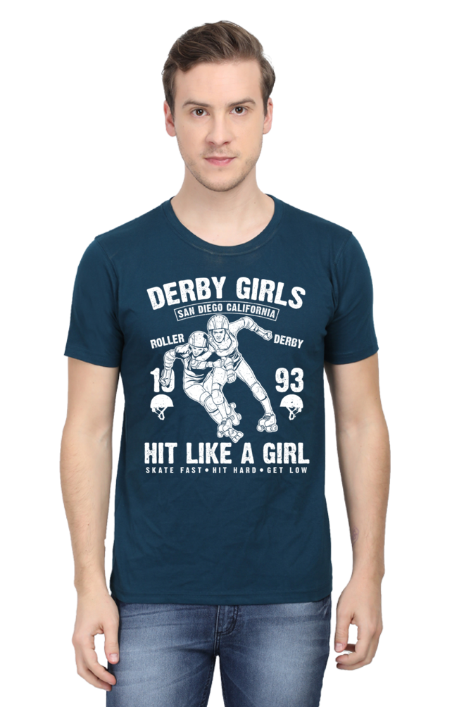 Unisex Round Neck Half Sleeve Retro Derby Girls T Shirt