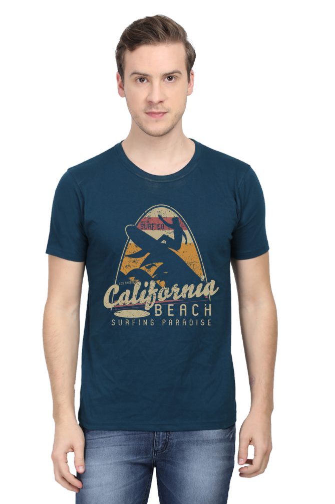 Unisex Round Neck Half Sleeve Retro California Beach T Shirt