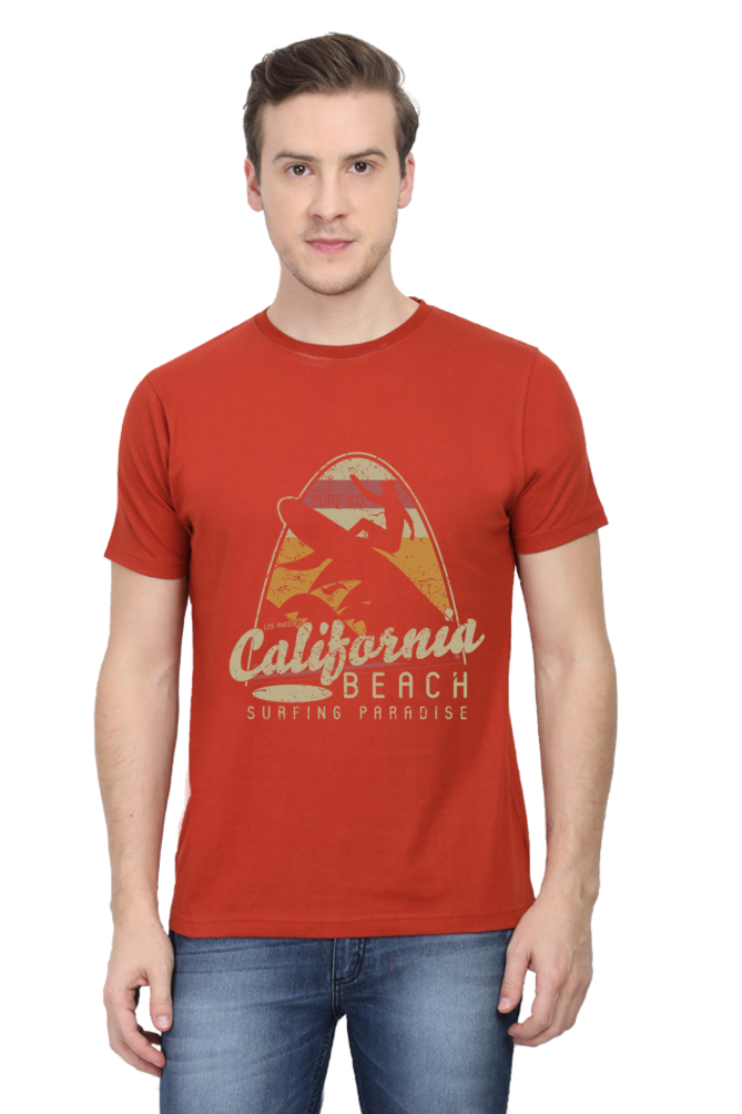 Unisex Round Neck Half Sleeve Retro California Beach T Shirt