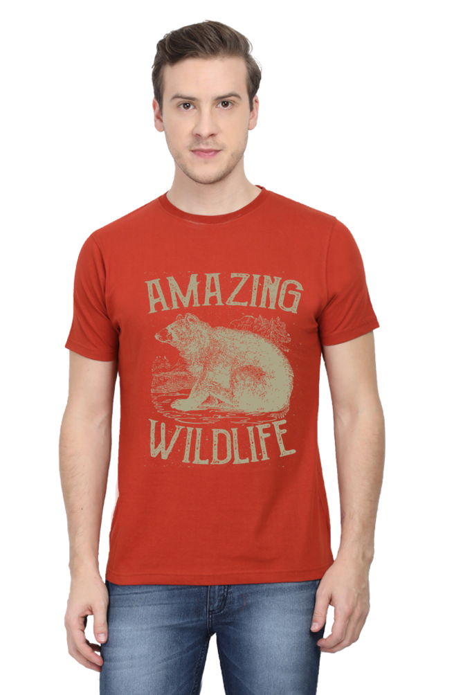 Unisex Round Neck Half Sleeve Retro Amazing Wildlife T Shirt