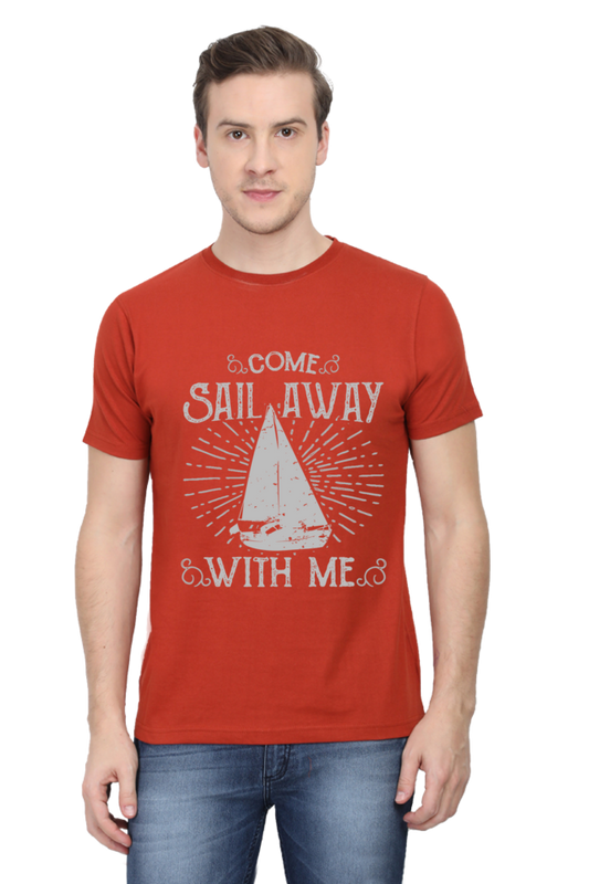 Unisex Round Neck Half Sleeve Retro Come Sail Away T Shirt