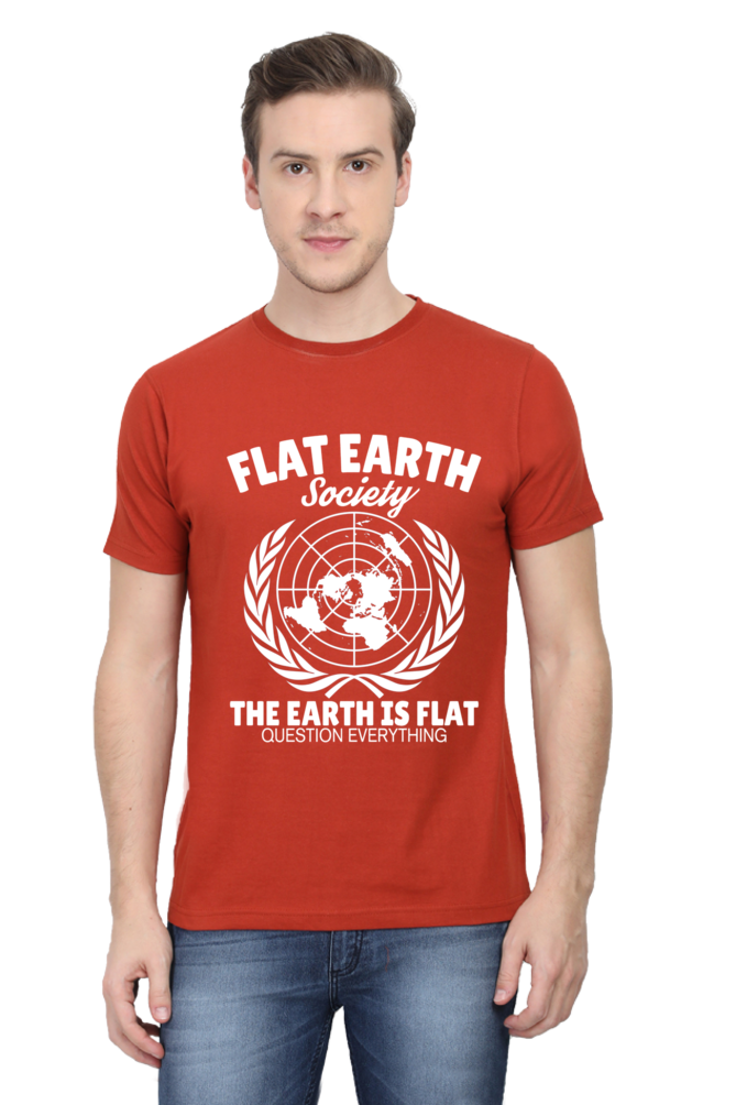 Unisex Round Neck Half Sleeve Retro Flat Earth Society T Shirt