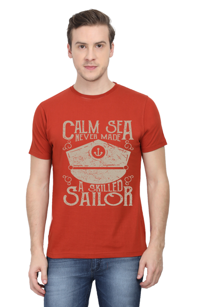 Unisex Round Neck Half Sleeve Retro Calm Sea T Shirt