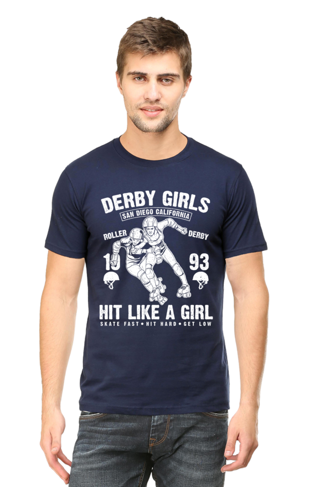 Unisex Round Neck Half Sleeve Retro Derby Girls T Shirt