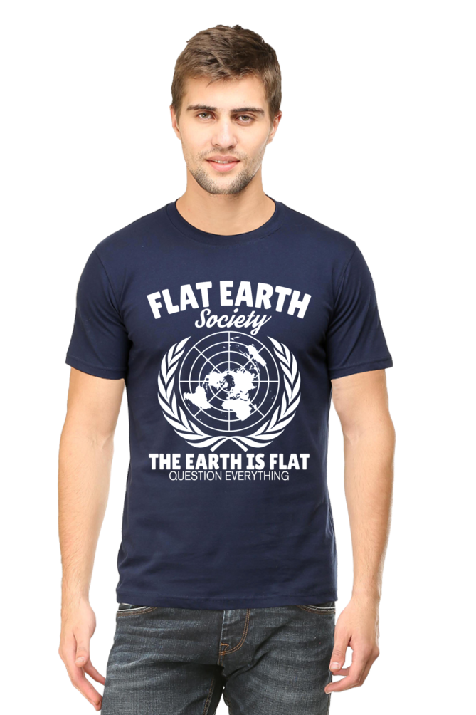 Unisex Round Neck Half Sleeve Retro Flat Earth Society T Shirt