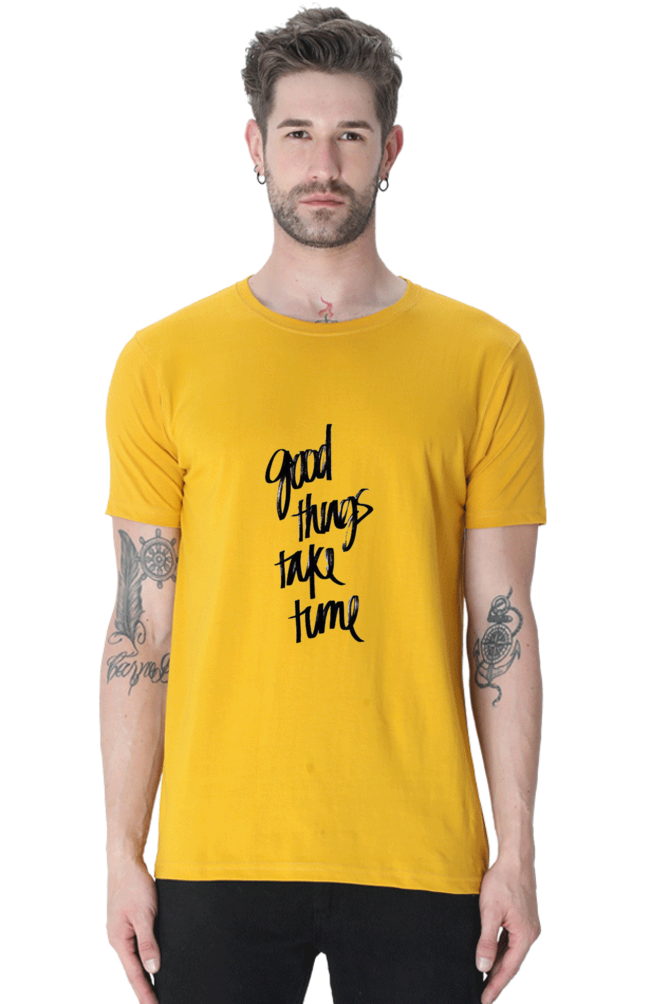 Unisex Round Neck Half Sleeve Quotes Good Things T Shirt