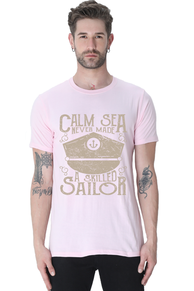 Unisex Round Neck Half Sleeve Retro Calm Sea T Shirt