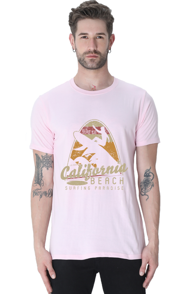 Unisex Round Neck Half Sleeve Retro California Beach T Shirt