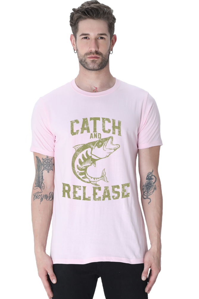 Unisex Round Neck Half Sleeve Retro Catch & Release T Shirt