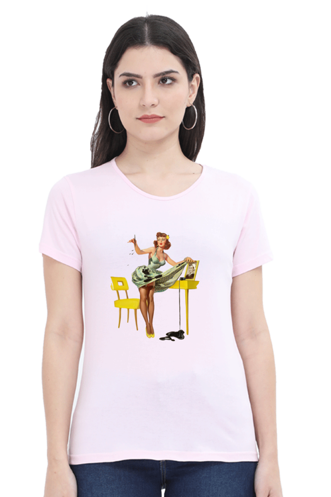 Women's Round Neck Half Sleeve Girly 3 T Shirt