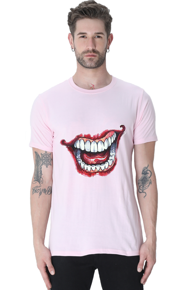 Unisex Round Neck Half Sleeve Superheroes Joker Teeth T Shirt