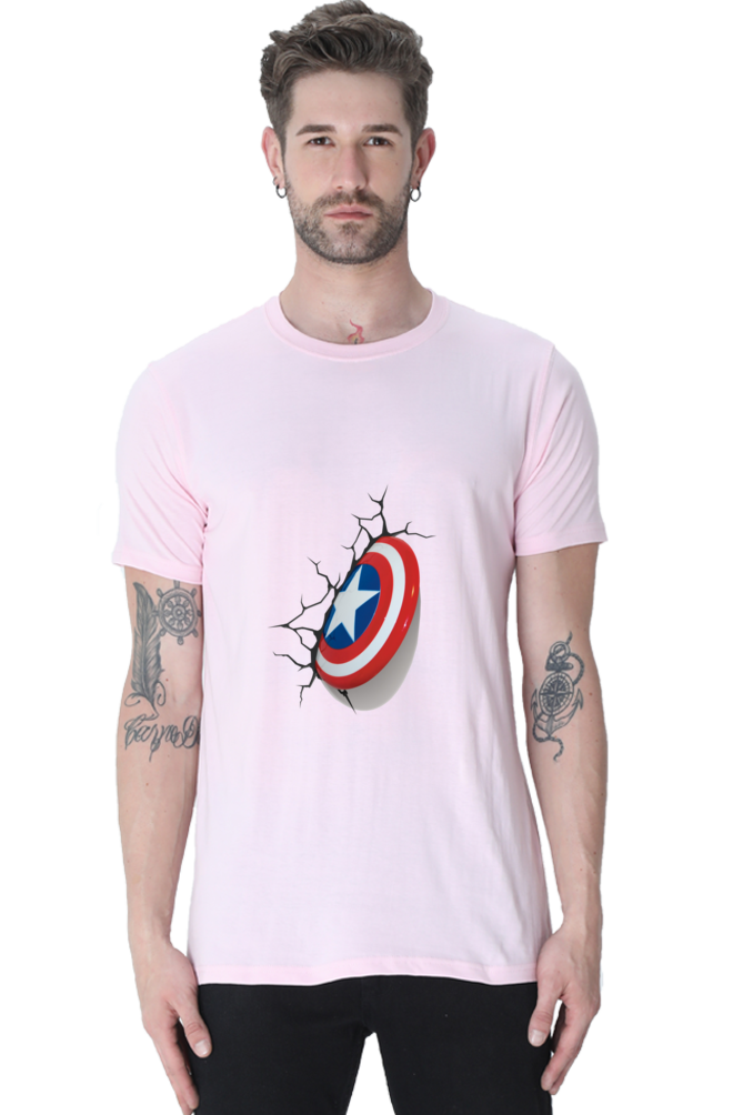 Unisex Round Neck Half Sleeve Superheroes Captain America Shield T Shirt