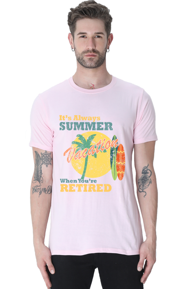 Unisex Round Neck Half Sleeve Retro Always Summer T Shirt