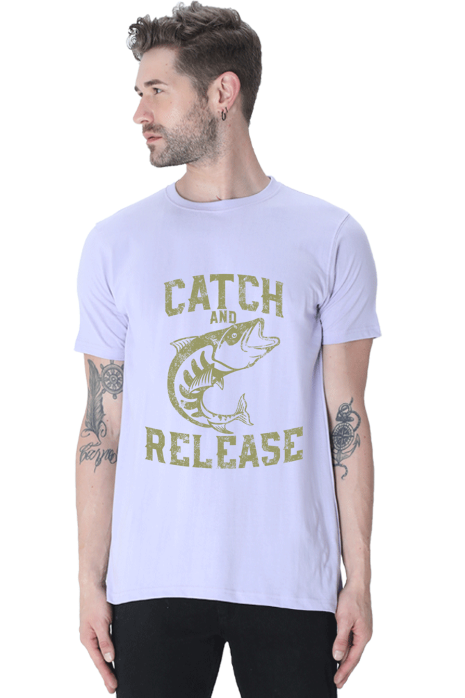 Unisex Round Neck Half Sleeve Retro Catch & Release T Shirt