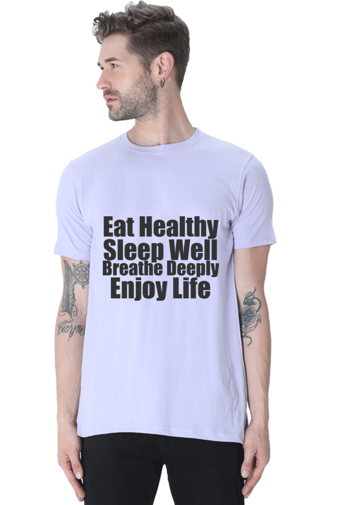 Unisex Round Neck Half Sleeve Quotes Eat Healthy T Shirt