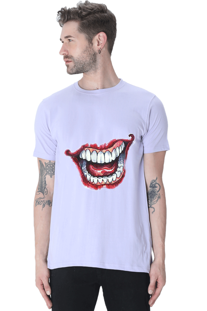 Unisex Round Neck Half Sleeve Superheroes Joker Teeth T Shirt