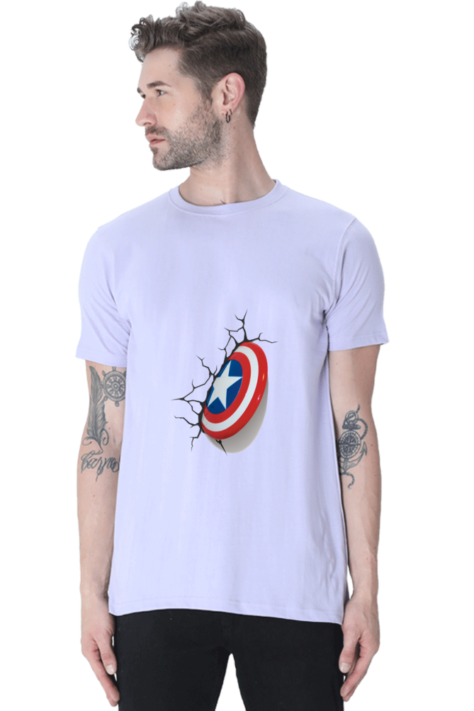 Unisex Round Neck Half Sleeve Superheroes Captain America Shield T Shirt