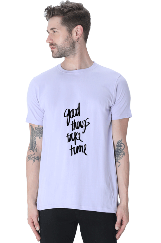 Unisex Round Neck Half Sleeve Quotes Good Things T Shirt