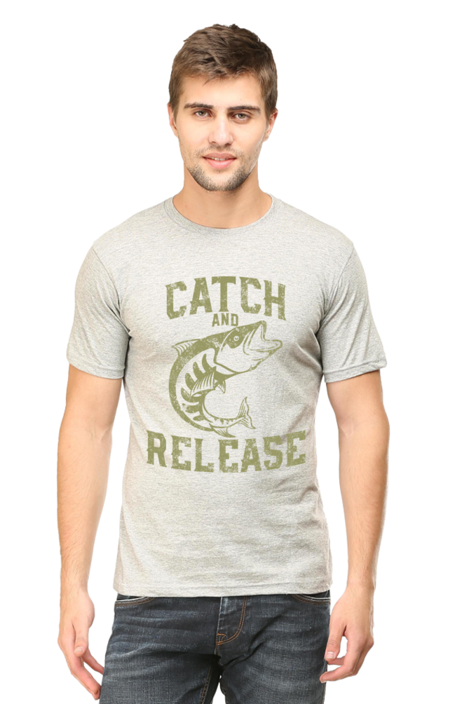 Unisex Round Neck Half Sleeve Retro Catch & Release T Shirt