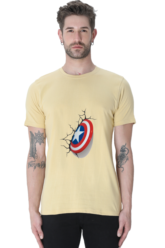 Unisex Round Neck Half Sleeve Superheroes Captain America Shield T Shirt