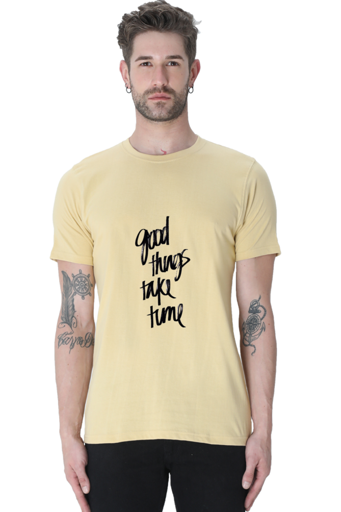 Unisex Round Neck Half Sleeve Quotes Good Things T Shirt