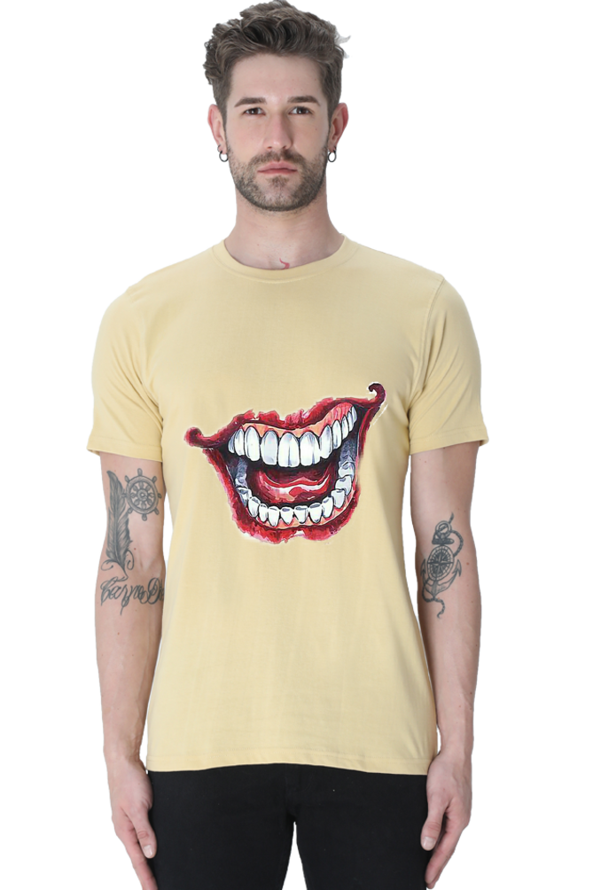 Unisex Round Neck Half Sleeve Superheroes Joker Teeth T Shirt