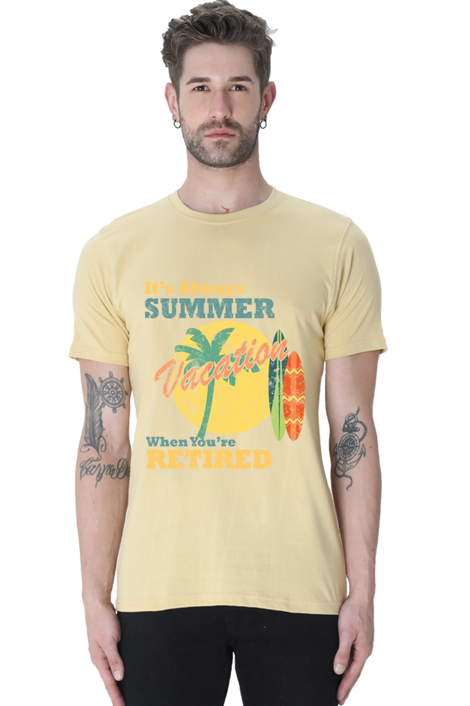 Unisex Round Neck Half Sleeve Retro Always Summer T Shirt