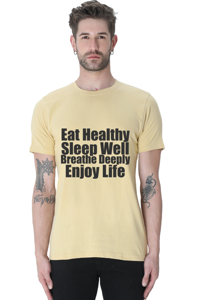 Unisex Round Neck Half Sleeve Quotes Eat Healthy T Shirt