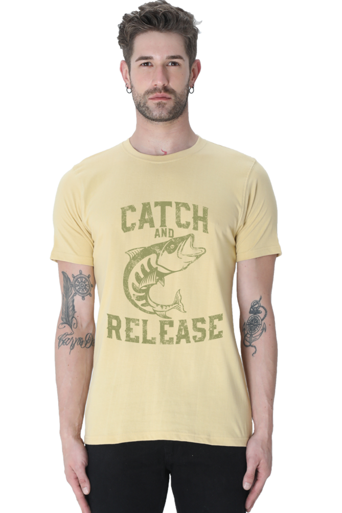 Unisex Round Neck Half Sleeve Retro Catch & Release T Shirt