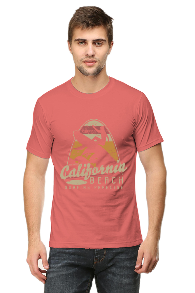 Unisex Round Neck Half Sleeve Retro California Beach T Shirt