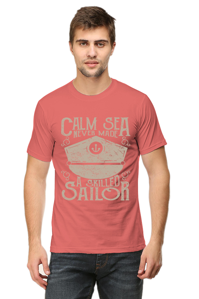 Unisex Round Neck Half Sleeve Retro Calm Sea T Shirt