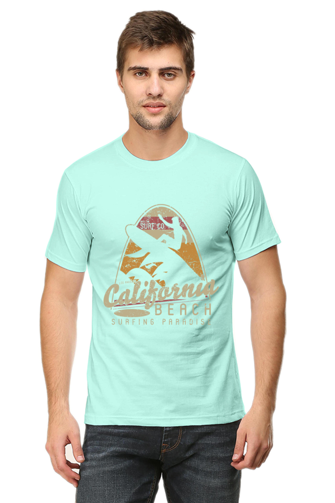 Unisex Round Neck Half Sleeve Retro California Beach T Shirt