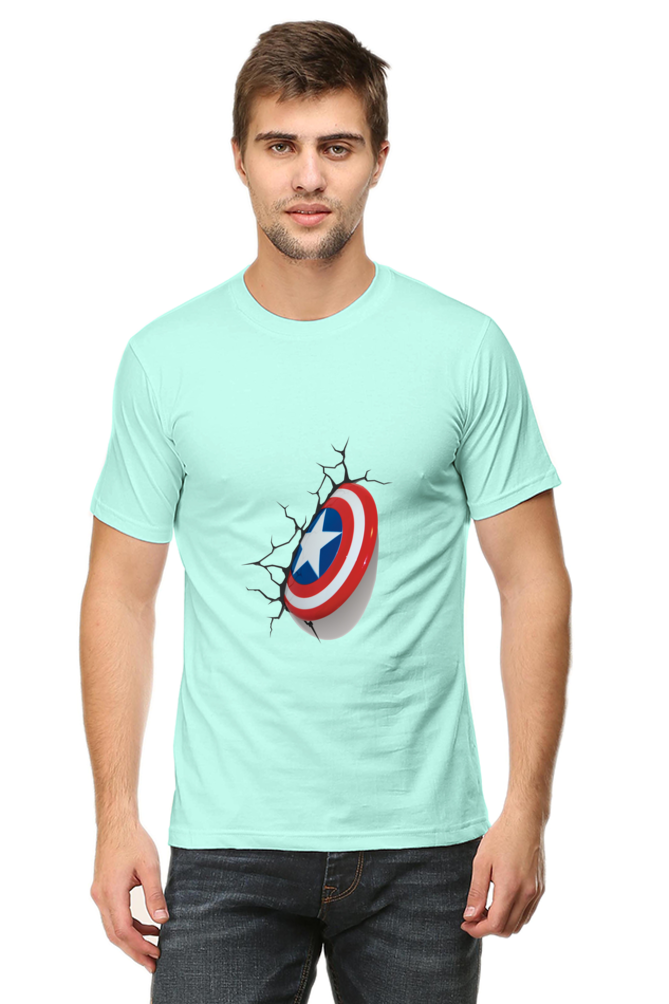 Unisex Round Neck Half Sleeve Superheroes Captain America Shield T Shirt