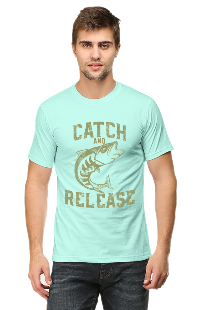 Unisex Round Neck Half Sleeve Retro Catch & Release T Shirt