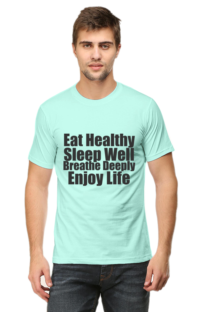 Unisex Round Neck Half Sleeve Quotes Eat Healthy T Shirt