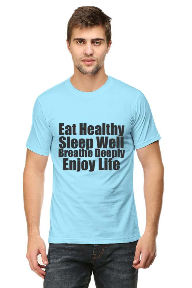 Unisex Round Neck Half Sleeve Quotes Eat Healthy T Shirt