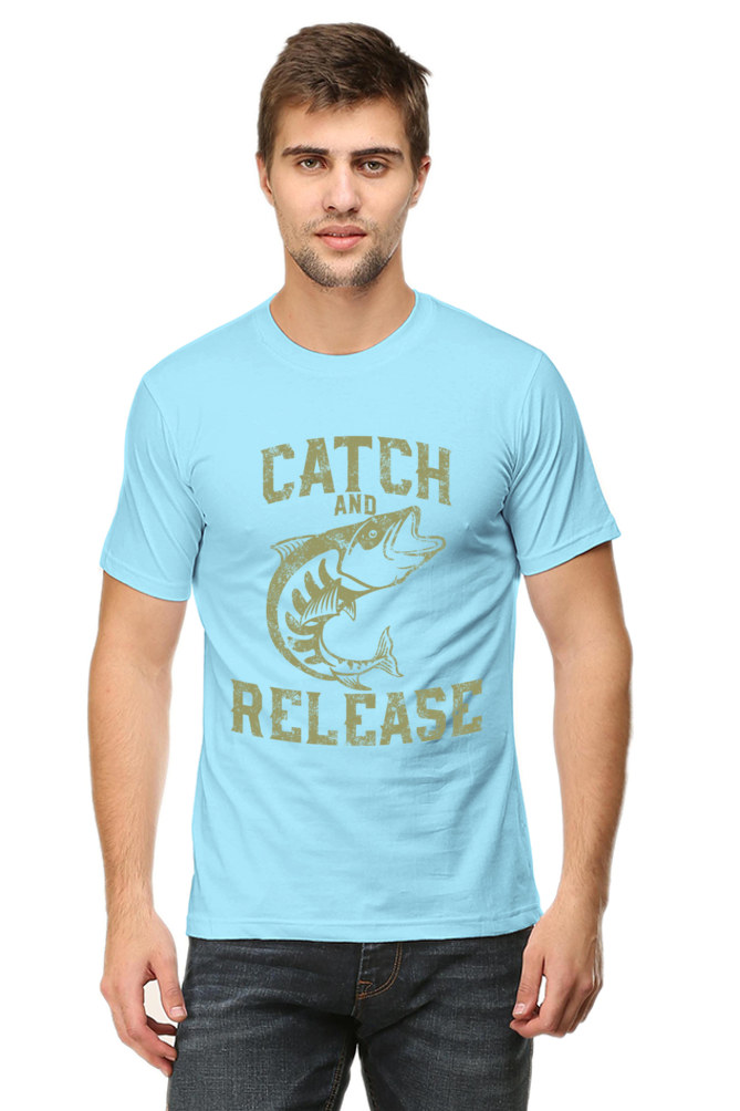 Unisex Round Neck Half Sleeve Retro Catch & Release T Shirt