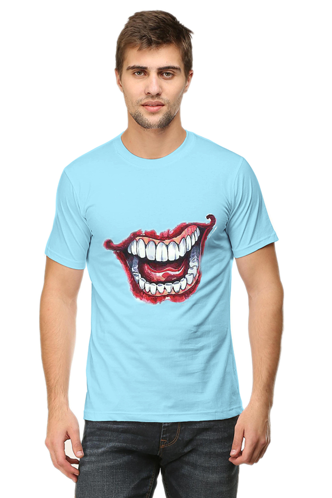 Unisex Round Neck Half Sleeve Superheroes Joker Teeth T Shirt