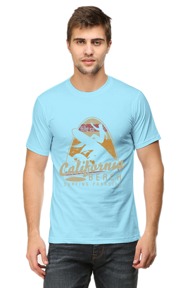 Unisex Round Neck Half Sleeve Retro California Beach T Shirt