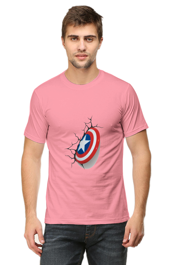 Unisex Round Neck Half Sleeve Superheroes Captain America Shield T Shirt