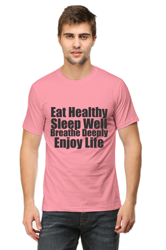 Unisex Round Neck Half Sleeve Quotes Eat Healthy T Shirt