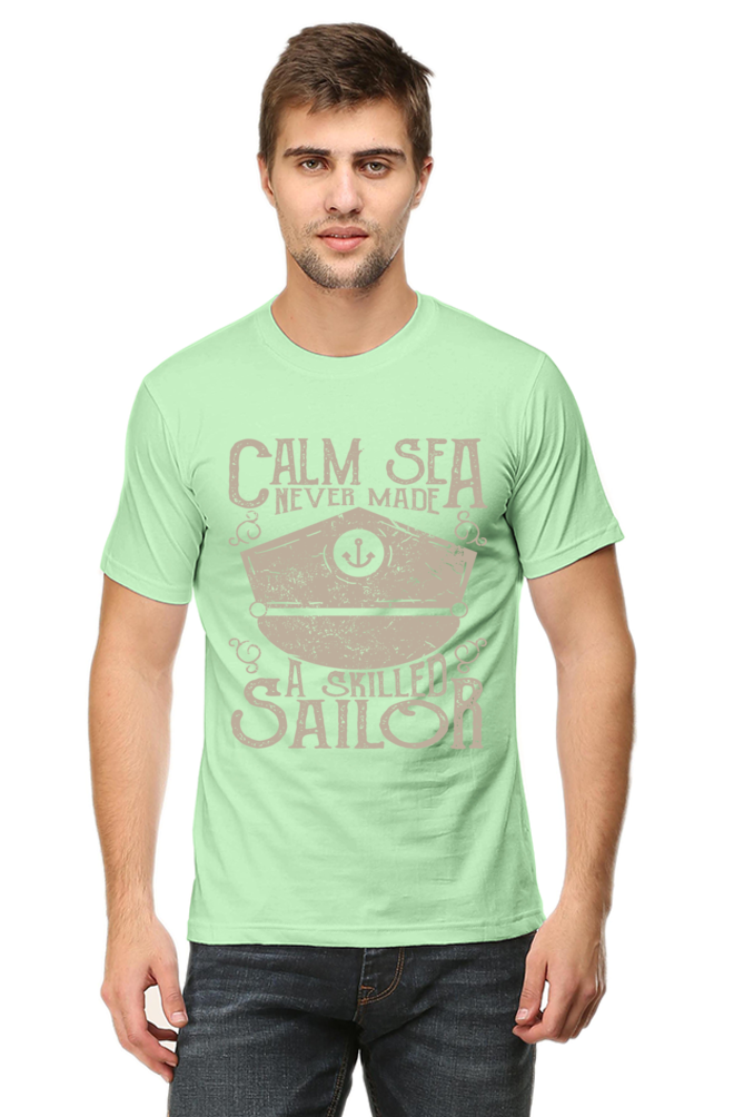 Unisex Round Neck Half Sleeve Retro Calm Sea T Shirt