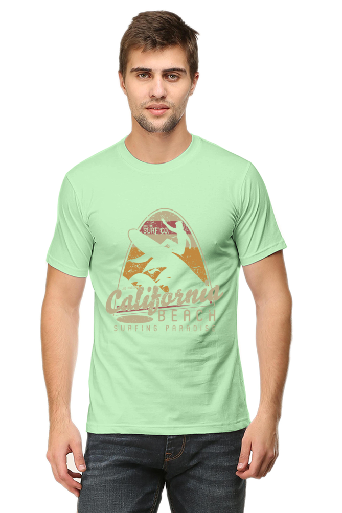 Unisex Round Neck Half Sleeve Retro California Beach T Shirt