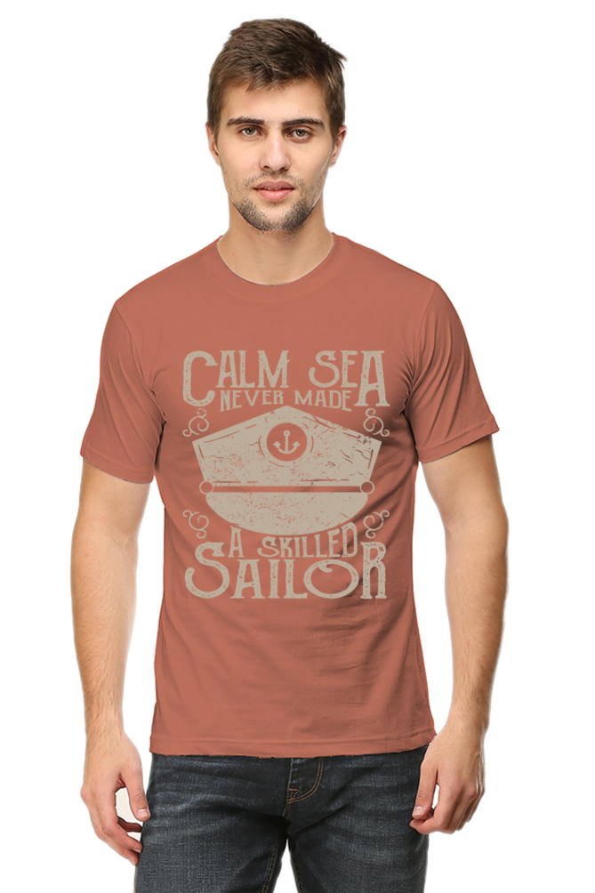 Unisex Round Neck Half Sleeve Retro Calm Sea T Shirt