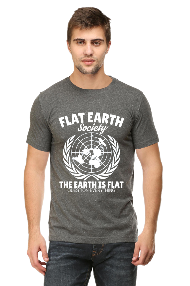 Unisex Round Neck Half Sleeve Retro Flat Earth Society T Shirt